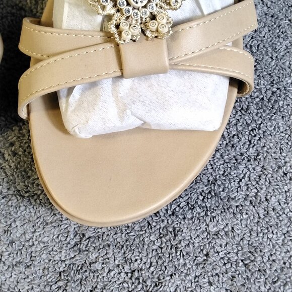 Womens Beaded Wedge Sandals Size US 10 Beige Rhinestone Floral Slingback Boho - Picture 3 of 11